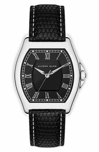 Alfred Sung Heritage Tonneau Leather Strap Watch, 27mm x 45mm