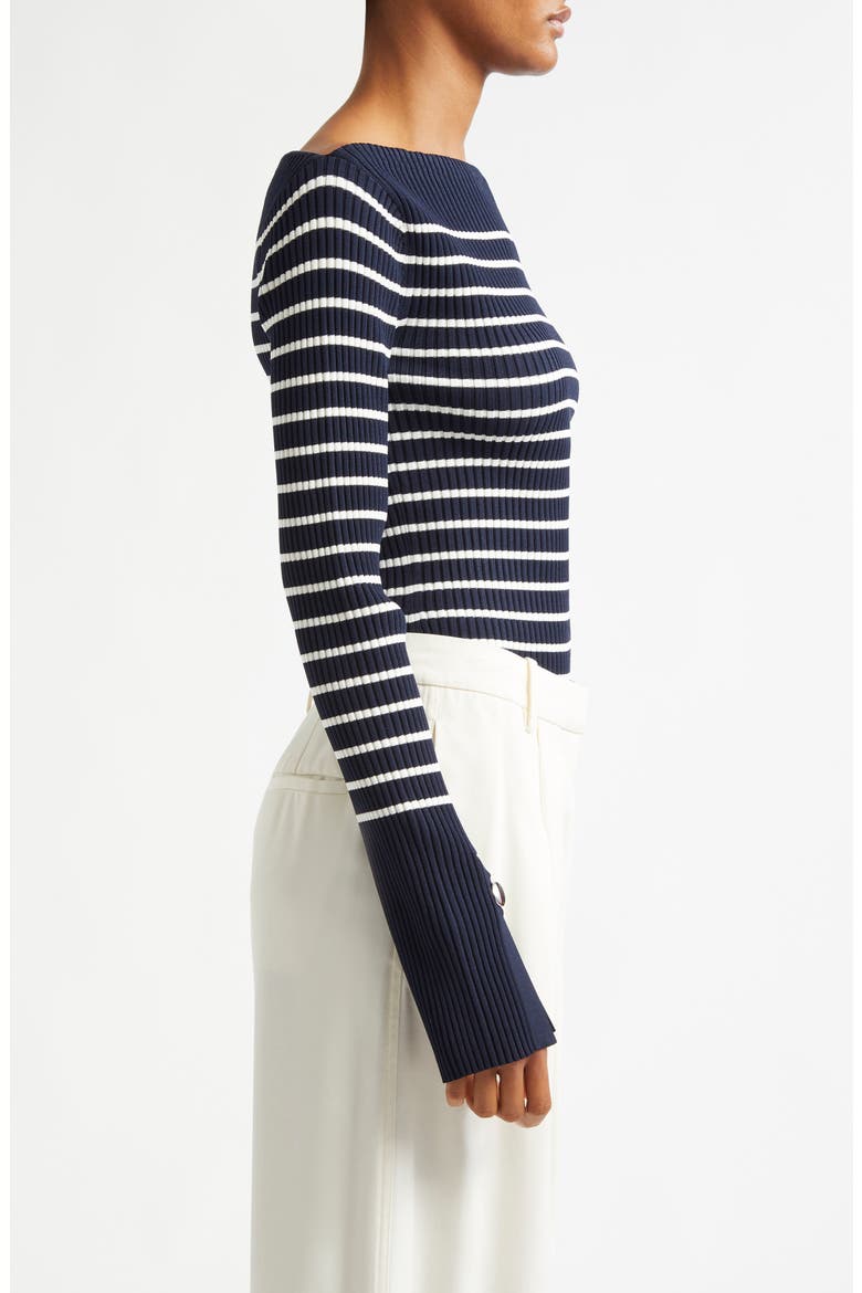 Anya Stripe Rib Boat Neck Sweater, Alternate, color, DARK SAPHIRE/WHITE
