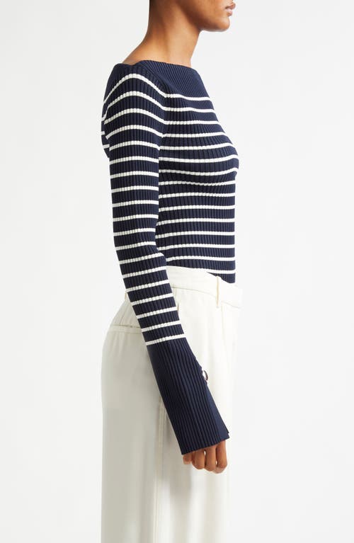 A.l.c . Anya Stripe Rib Boat Neck Sweater In Dark Saphire/white
