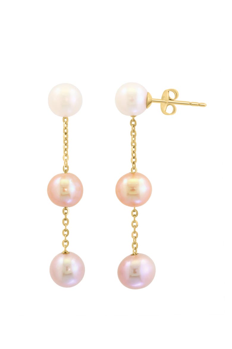 14K Yellow Gold ,Pink Freshwater Pearl,Peach Freshwater Pearl,Fresh Water Pearl Earrings, Alternate, color, Hematite and FW Blush Pearl