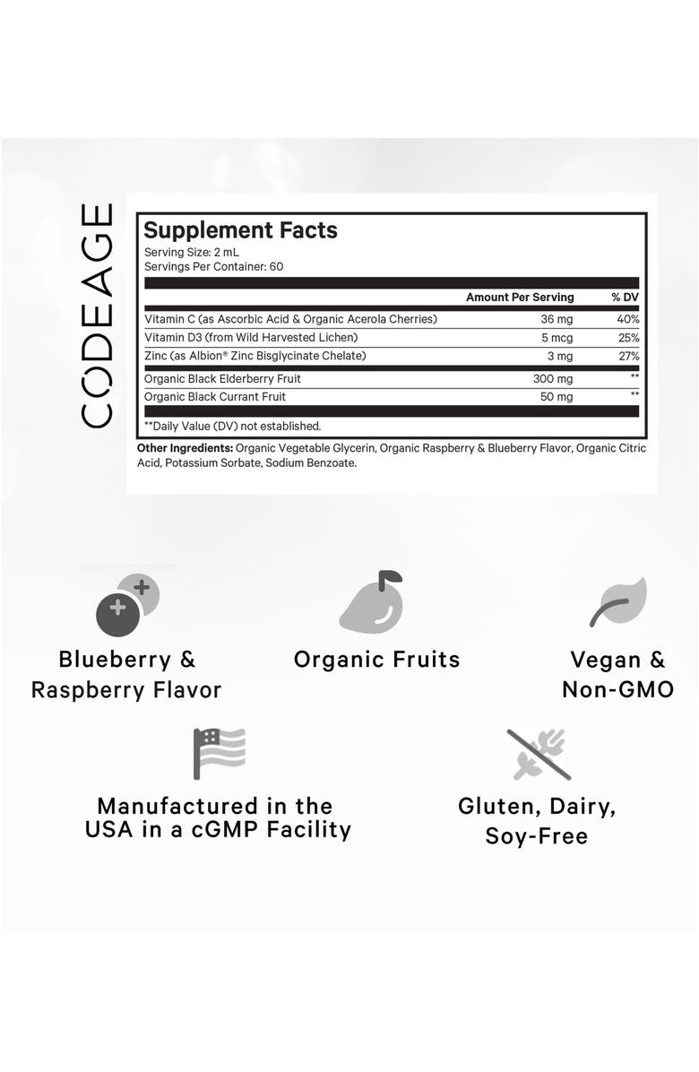 Codeage Black Elderberry Syrup Supplement for Kids & Adults, Alternate, color, White