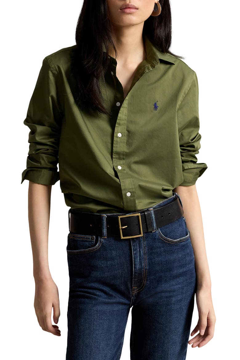 Classic Fit Cotton Twill Button-Up Shirt, Main, color, DENSE OLIVE