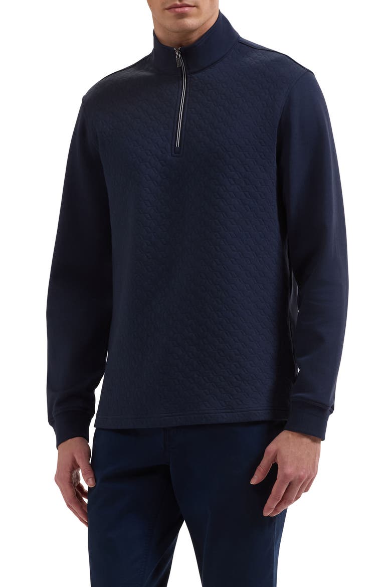 Diamond Quilted Quarter Zip Pullover, Main, color, NAVY