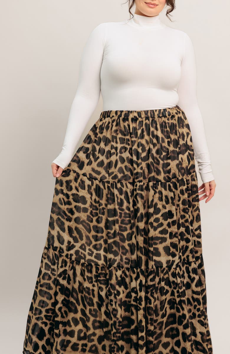 FLYING TOMATO Leopard Print Tiered Maxi Skirt, Alternate, color, Leopard
