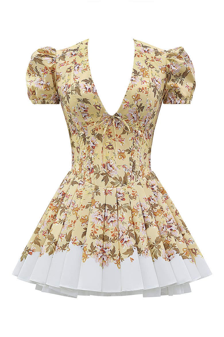 Imani Floral Print Pleated Cotton Minidress, Alternate, color, SUNBLEACHED