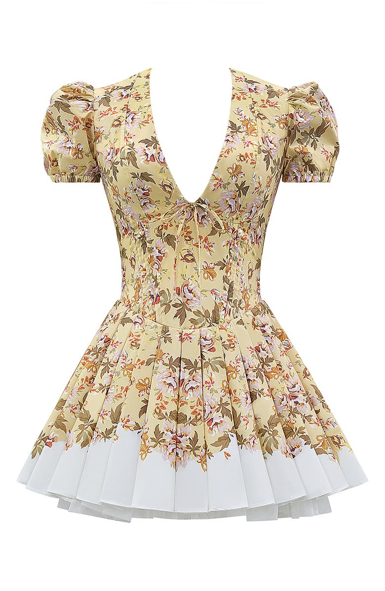 HOUSE OF CB Imani Floral Print Pleated Cotton Minidress, Alternate, color, Sunbleached