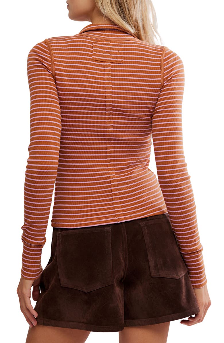 Free People Lake Stripe Rib Henley, Alternate, color, Cinnamon Combo