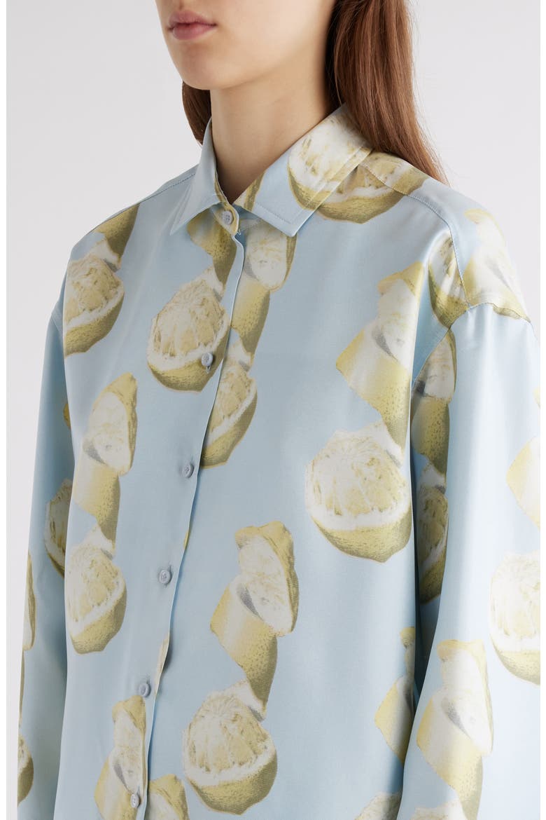 Lemon Print Silk Button-Up Tunic Shirt, Alternate, color, BLUE/ YELLOW