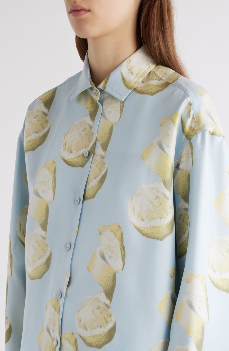 Givenchy Lemon Print Silk Button-Up Tunic Shirt, Alternate, color, 