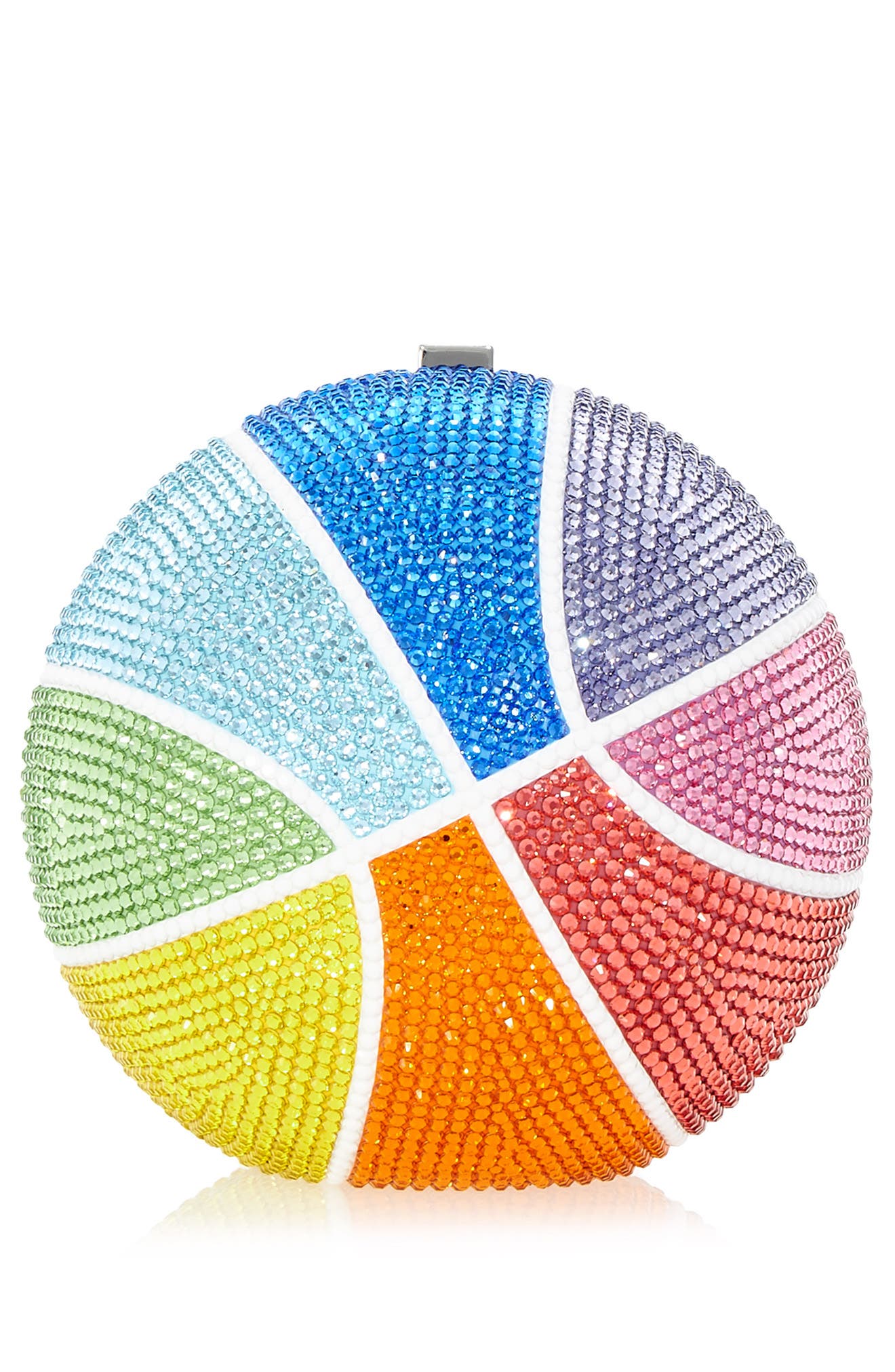 JUDITH LEIBER COUTURE Rainbow Crystal Basketball Clutch, Main, color, 