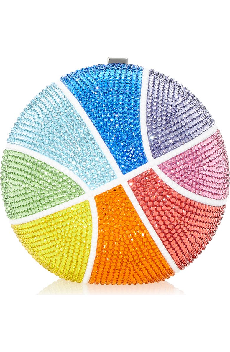 JUDITH LEIBER COUTURE Rainbow Crystal Basketball Clutch, Main, color,