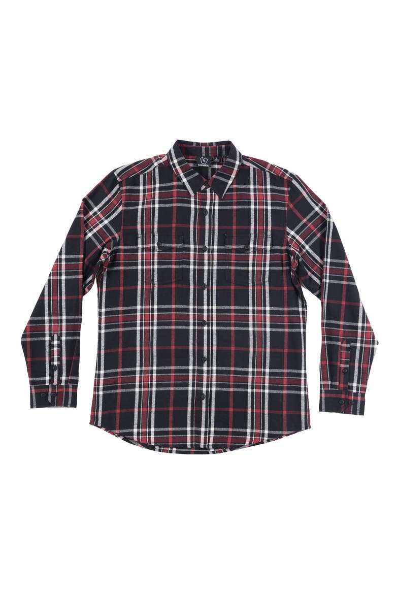 Plaid Flannel Button-Up Shirt, Main, color, BLACK RED