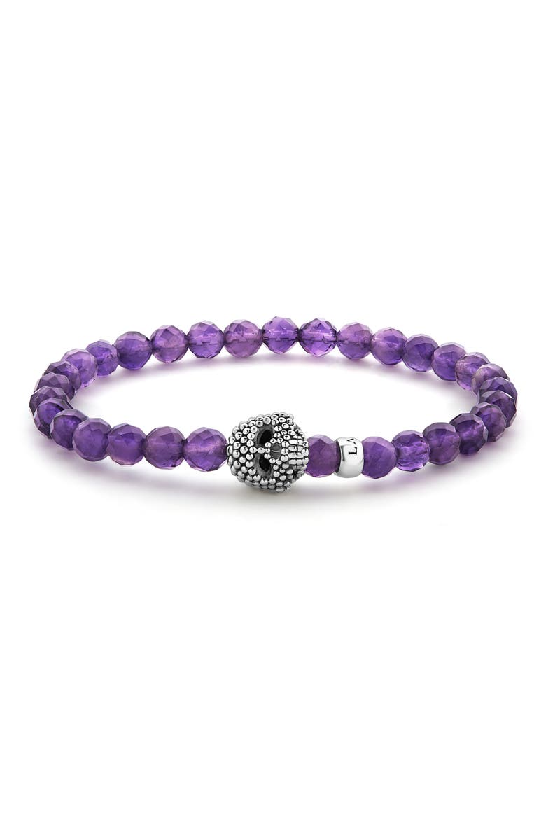 Signature Caviar Skull Stone Stretch Bracelet, Alternate, color, AMETHYST