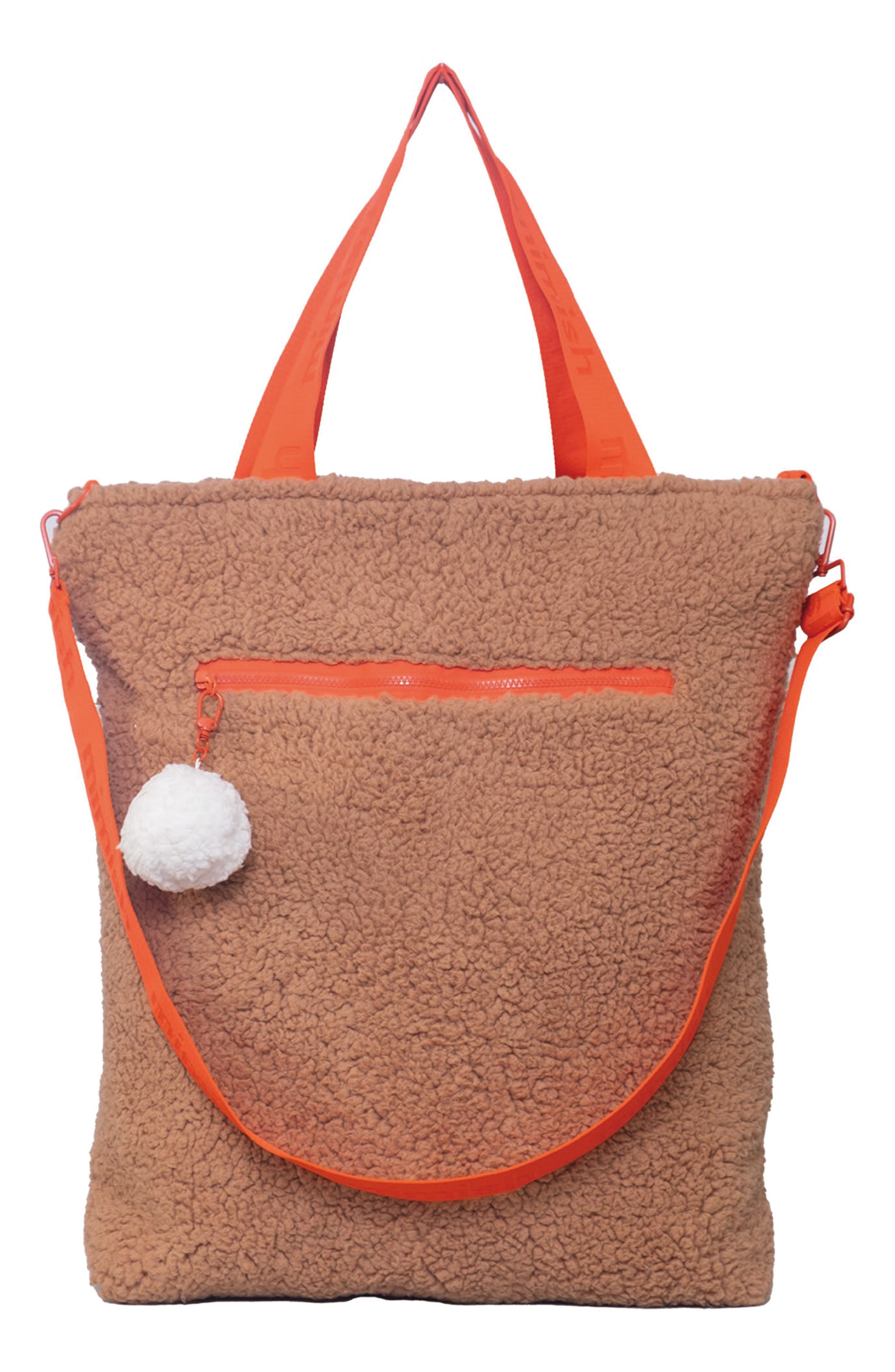 mimish Kids
 XL Snuggle Faux Shearling Tote, Alternate, color, Curry/ Sunset Orange