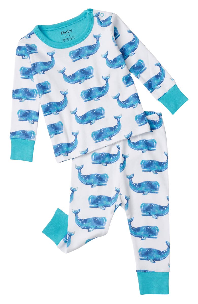 Hatley Whale Print Fitted Two-Piece Organic Cotton Pajamas, Main, color,