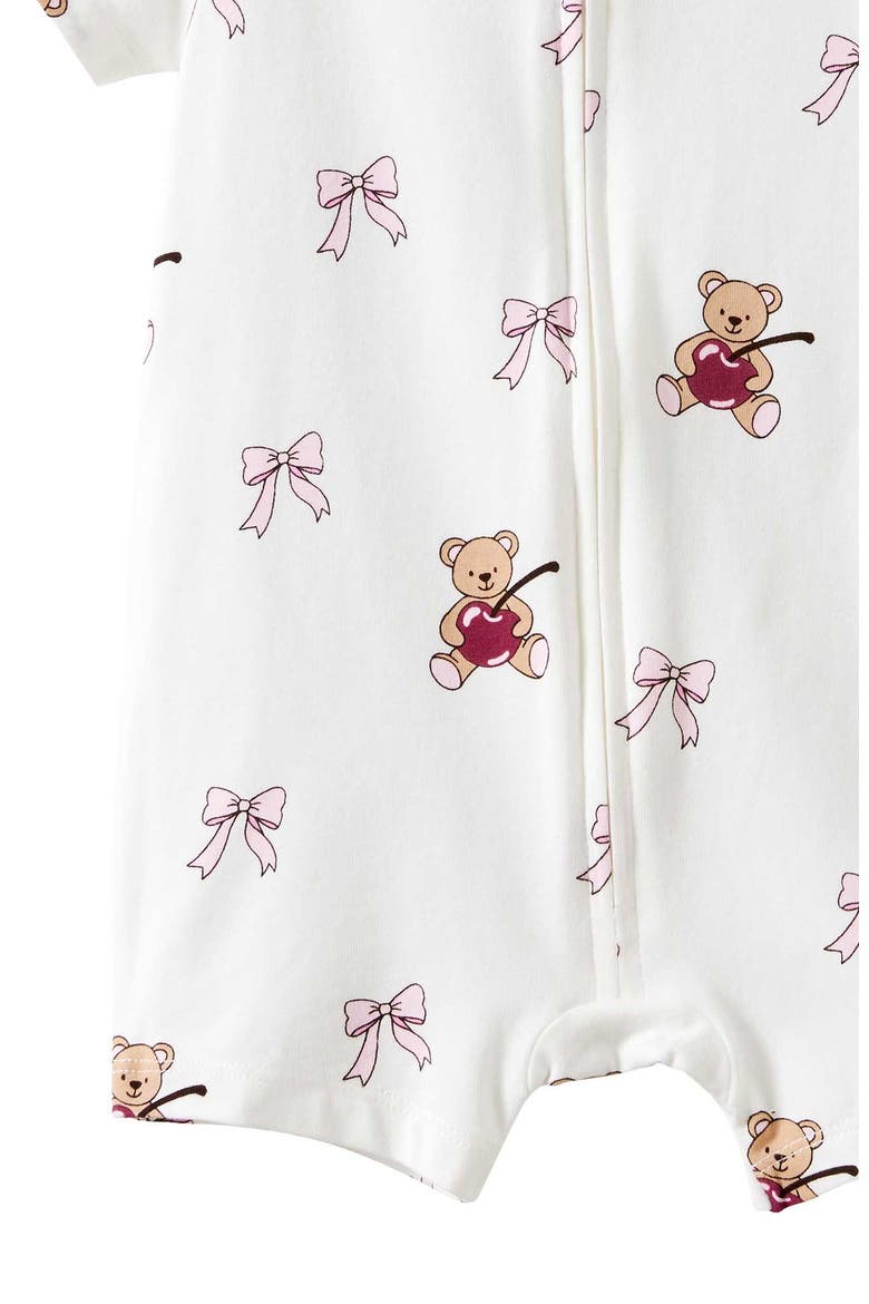 Growie Short Sleeve Zip All In One Romper, Alternate, color, Vanilla Cherry-Bow Bear