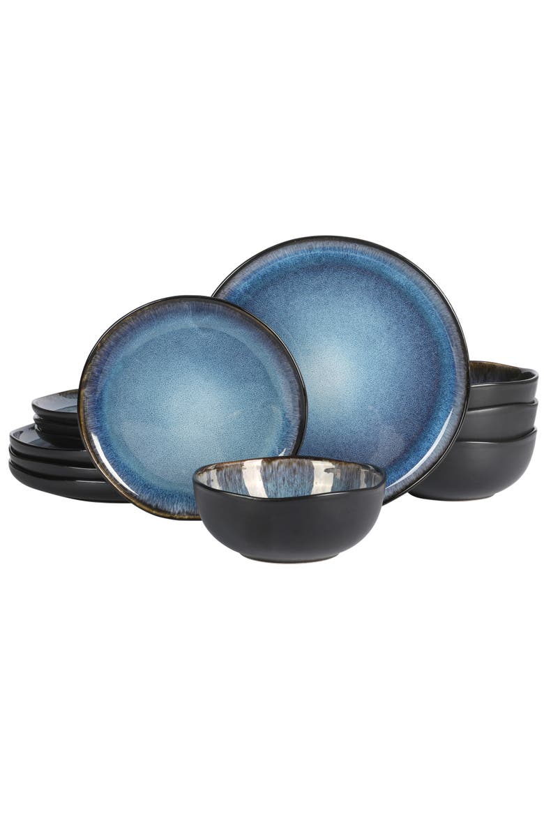 Soho Lounge 12-Piece Reactive Glaze Dinnerware Set, Main, color, Black