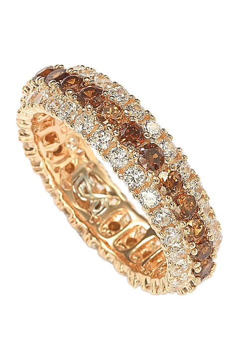 Rose Sterling Silver Brown & White Cubic Zirconia Eternity Band Ring