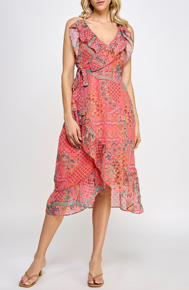 KOKO + MASON Ruffle Wrap Midi Dress, Main, color, 