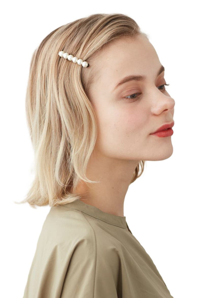 Pearl side barette hair clip, Alternate, color, black