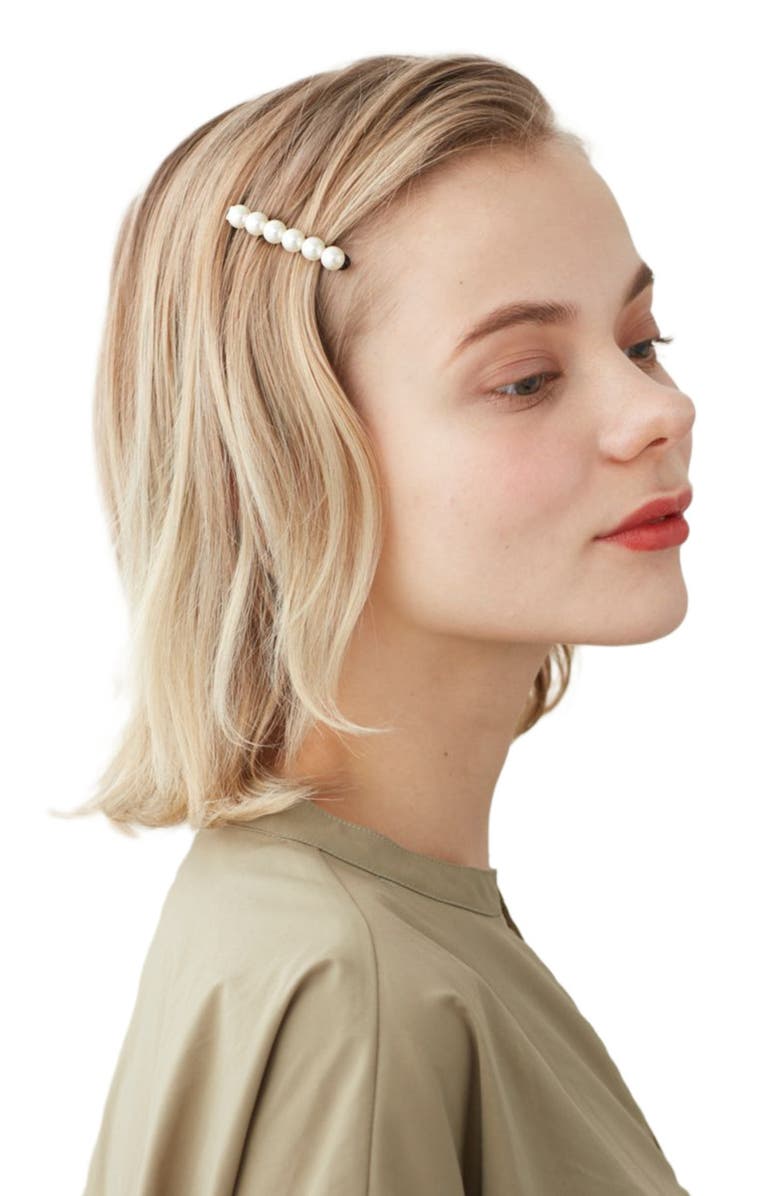 Alexandre de Paris Pearl side barette hair clip, Alternate, color, Black