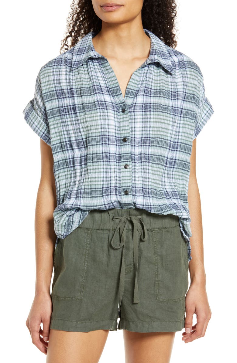 Caslon<sup>®</sup> Plaid Stretch Cotton Camp Shirt, Main, color, 