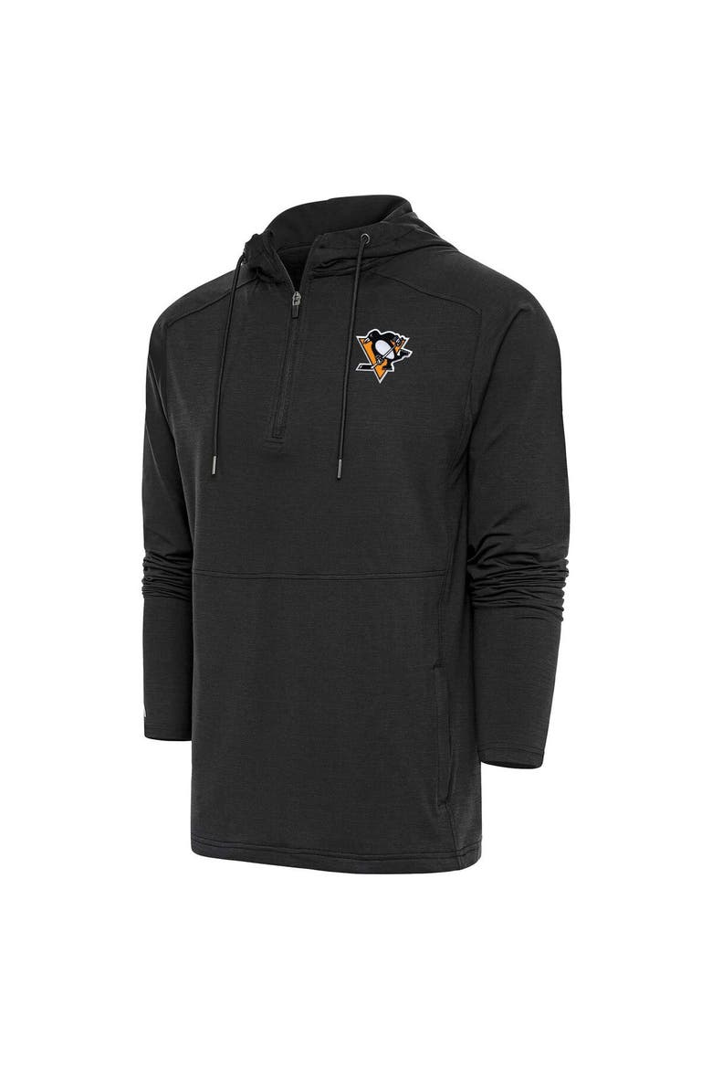Men's Antigua Heather Black Pittsburgh Penguins Spikes Raglan Quarter-Zip Hoodie, Main, color, Heather Black
