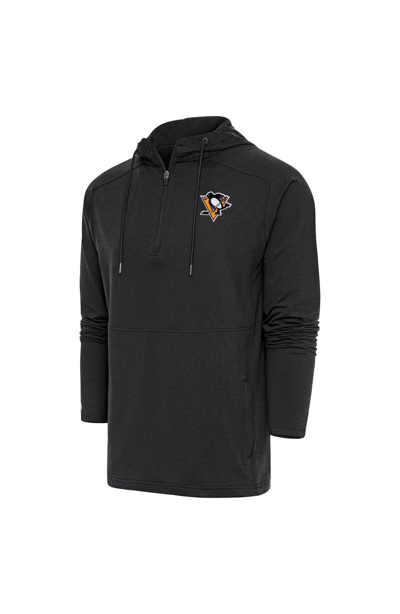 ANTIGUA Men's Antigua Heather Black Pittsburgh Penguins Spikes Raglan Quarter-Zip Hoodie, Main, color, Heather Black