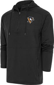 ANTIGUA Men's Antigua Heather Black Pittsburgh Penguins Spikes Raglan Quarter-Zip Hoodie