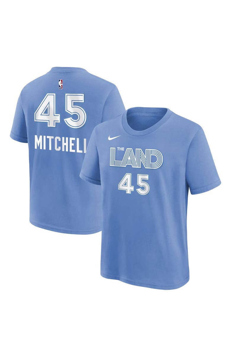 Nike Youth Nike Donovan Mitchell Light Blue Cleveland Cavaliers 2024/25 City Edition Name & Number T-Shirt, Main, color, 