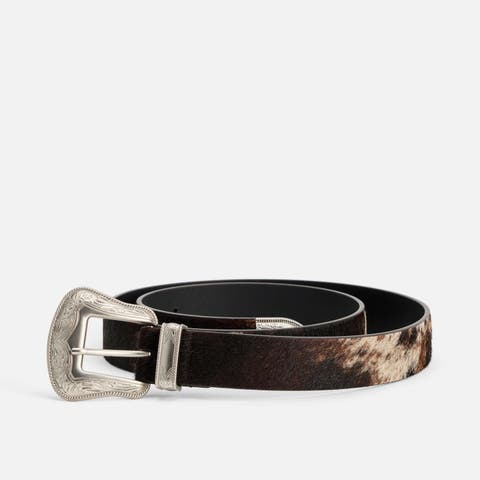 Western Hand-Painted Cowhide Leather Belt - Dark Horse