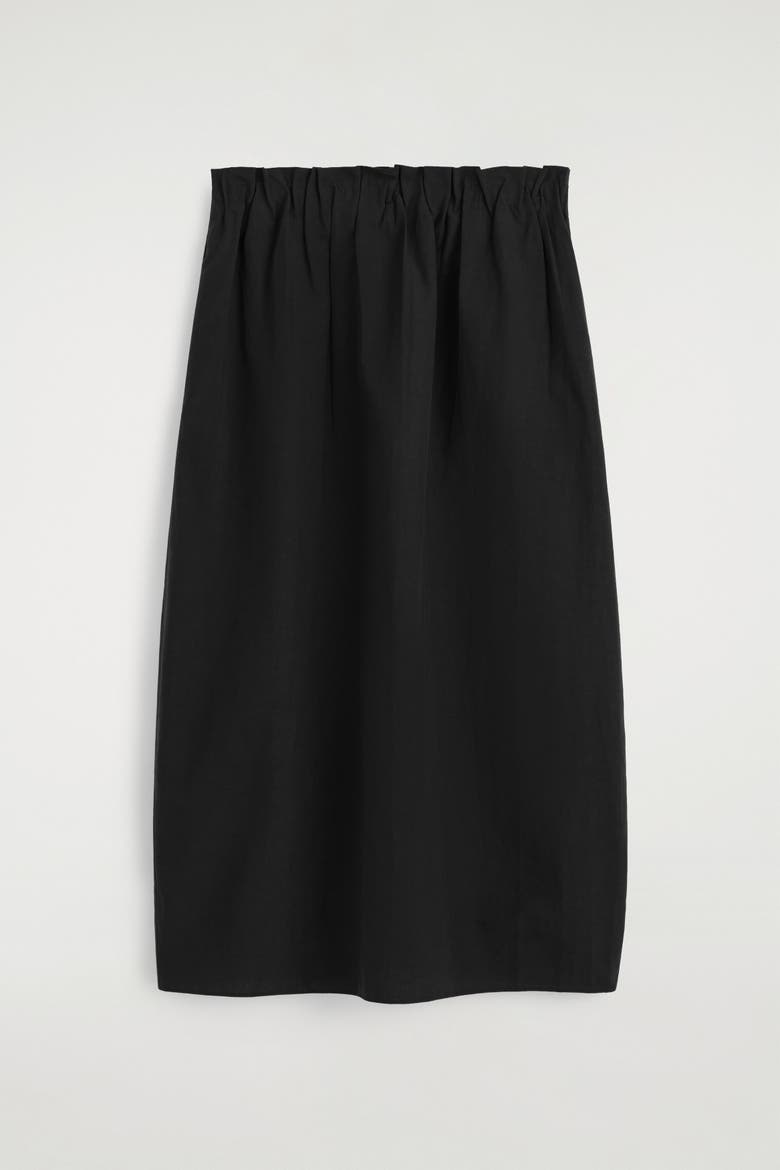 Cotton-linen Balloon Midi Skirt, Alternate, color, BLACK