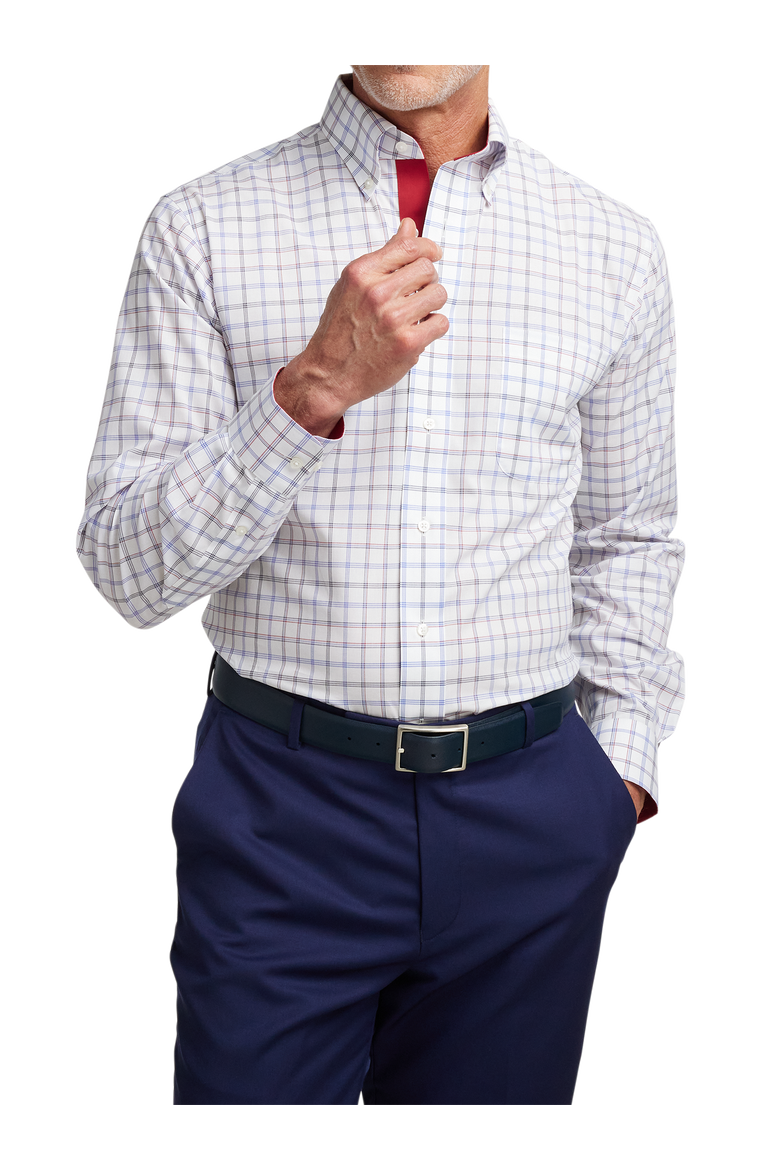 Cotton Buttondown Collar Broadcloth Slim Contrast Trim Button Cuff Long Sleeve, Alternate, color, Blue/Red