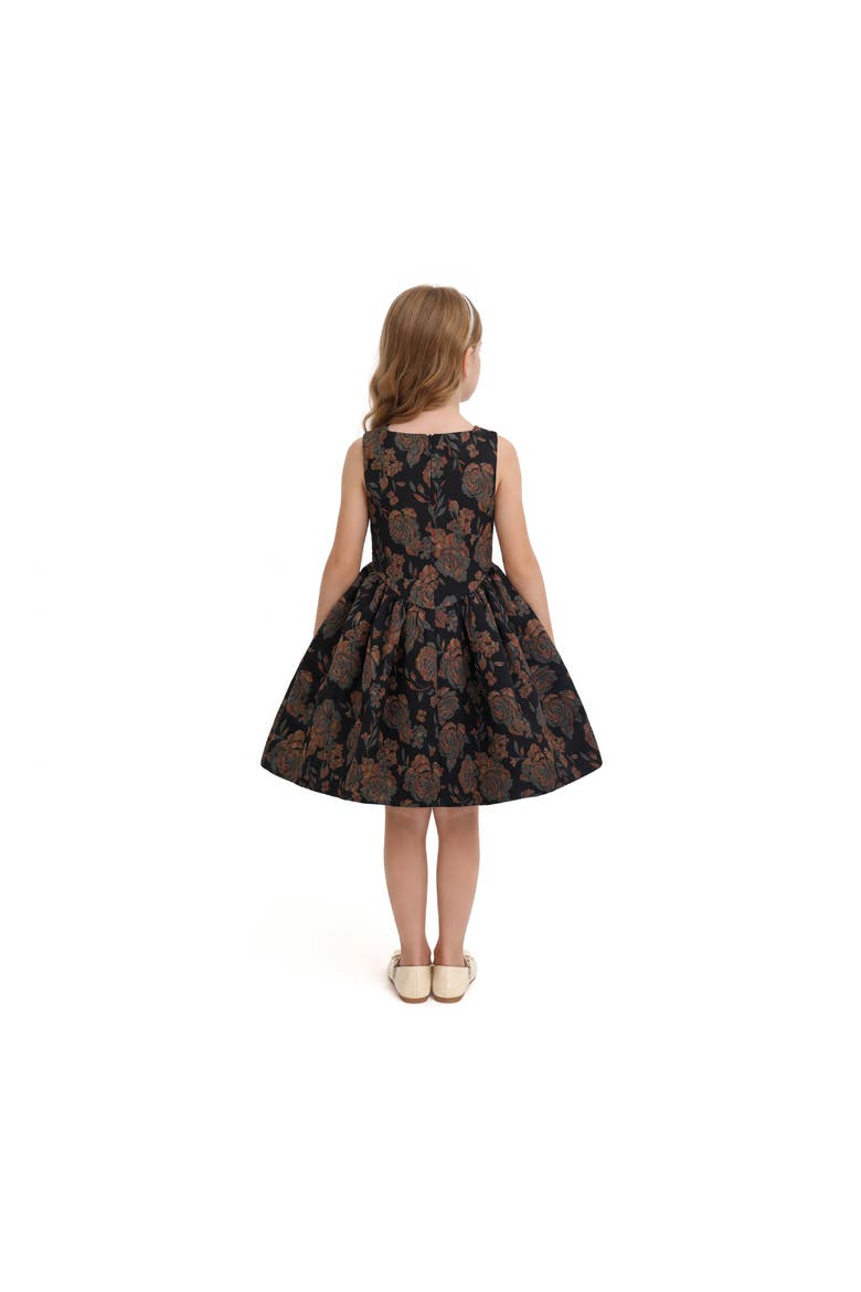 Emelina Floral Pleated Dress, Alternate, color, Black