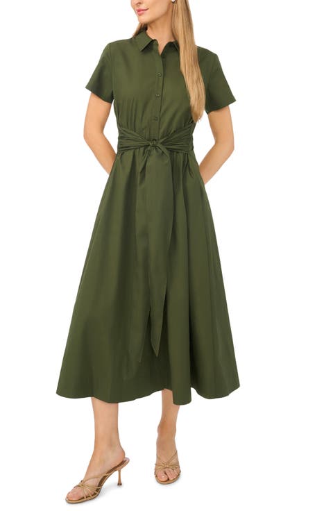 Tie Waist Cotton Shirtdress