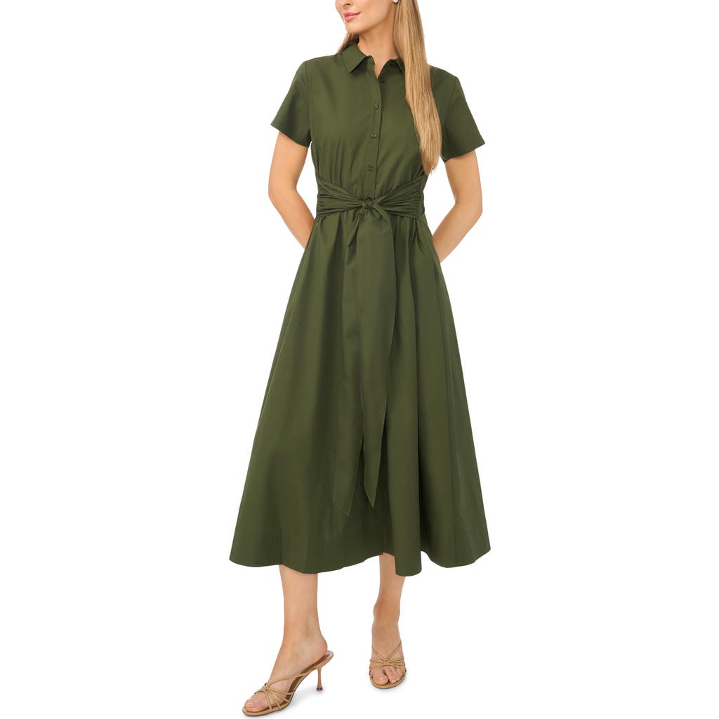 Halogenr Halogen(r) Tie Waist Cotton Shirtdress In Midnight Sage