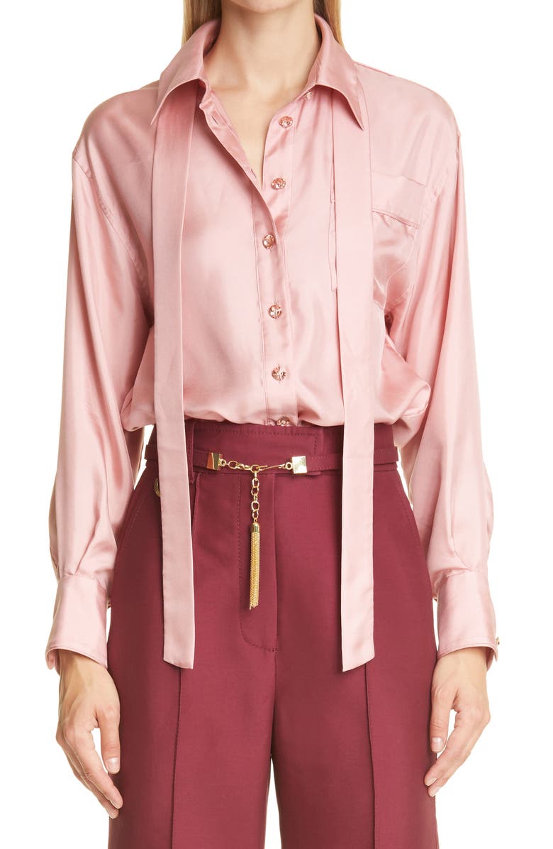 Zimmermann Concert Tie Neck Silk Twill Blouse, Alternate, color, 