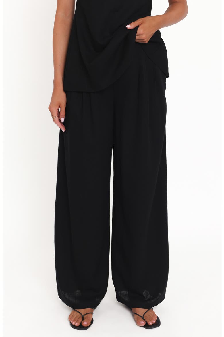 Arles Pleated Cotton Wide Leg Pants, Main, color, BLACK