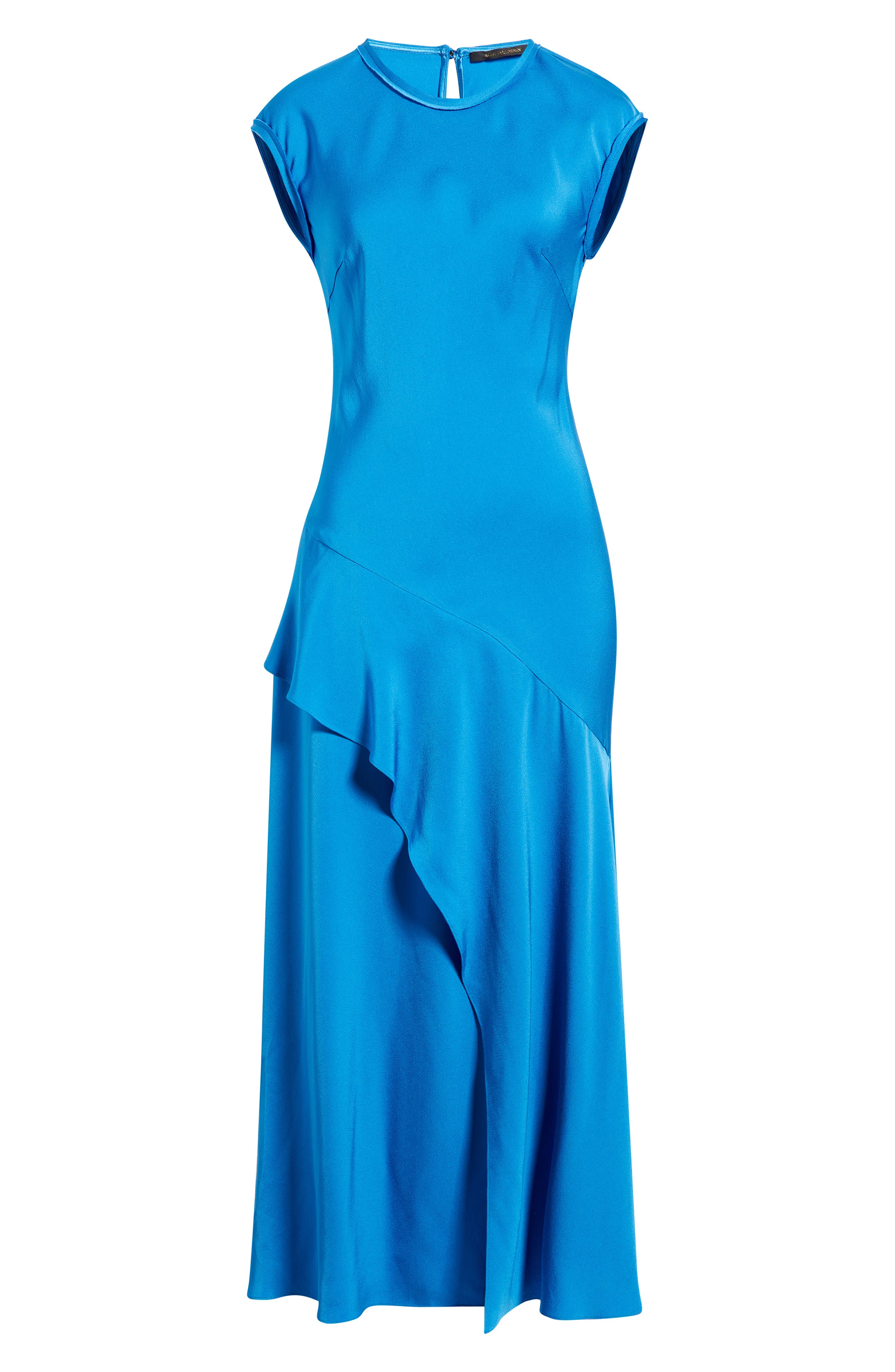 maui orange palmetto blue asymmetrical ruffle maxi dress Strapless Ruffle Asymmetrical Maxi Dress in Blue