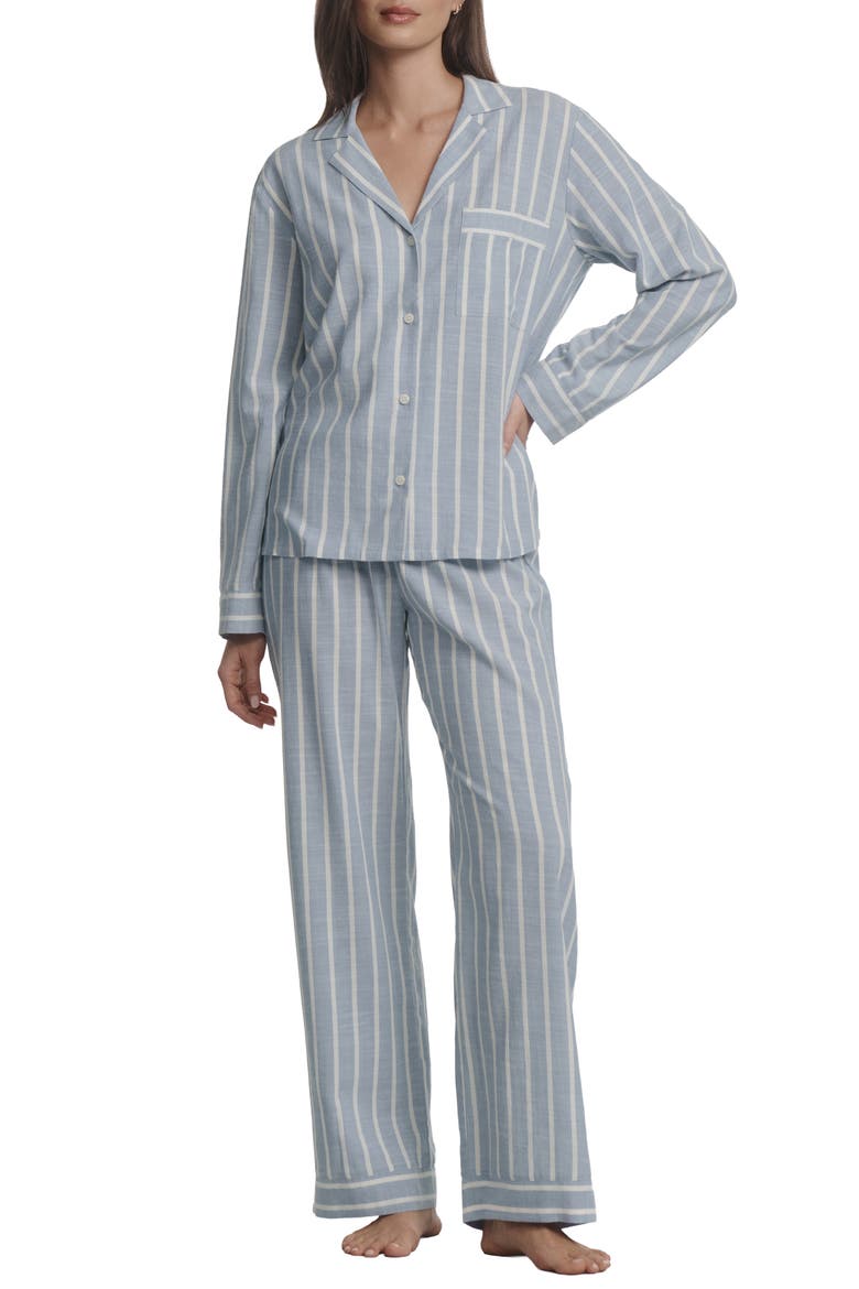 Nautico Stripe Long Sleeve Top & Pants Pajamas, Main, color, CLASSIC STRIPE SLATE BLUE/IVOR