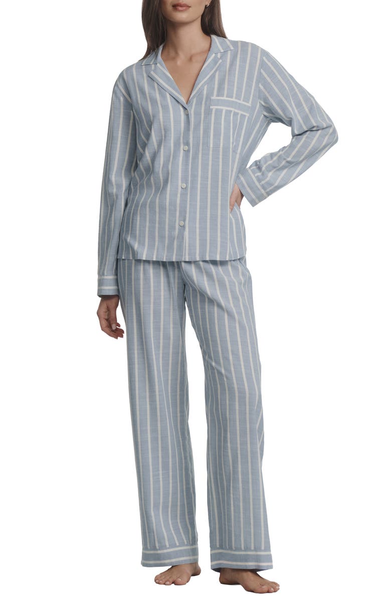 Eberjey Nautico Stripe Long Sleeve Top & Pants Pajamas, Main, color, Classic Stripe Slate Blue/Ivor