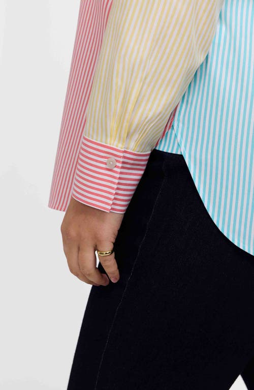 Foxcroft Half Stripe Cotton Button-up Blouse In Multi