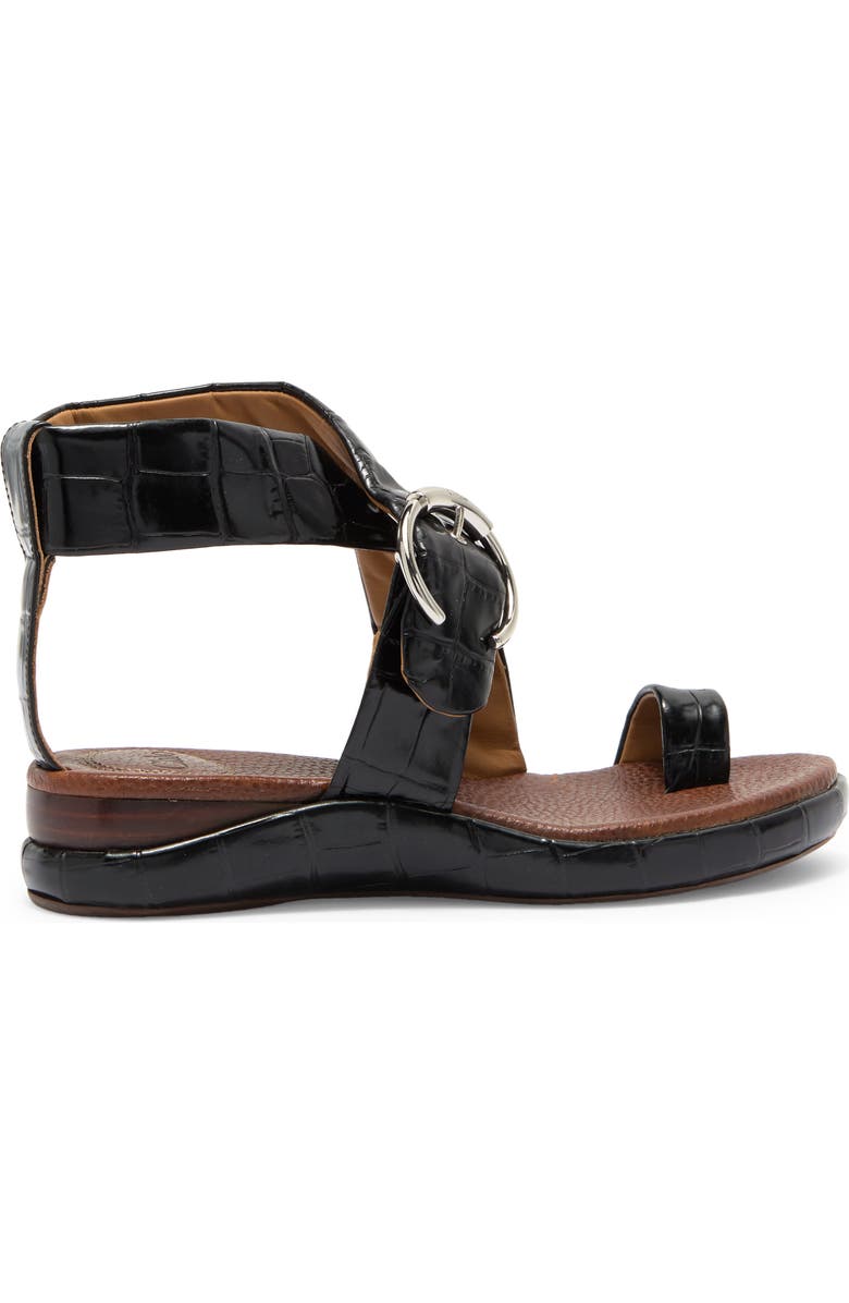 Chloé Wave Croc Embossed Leather Flat Sandal, Alternate, color,