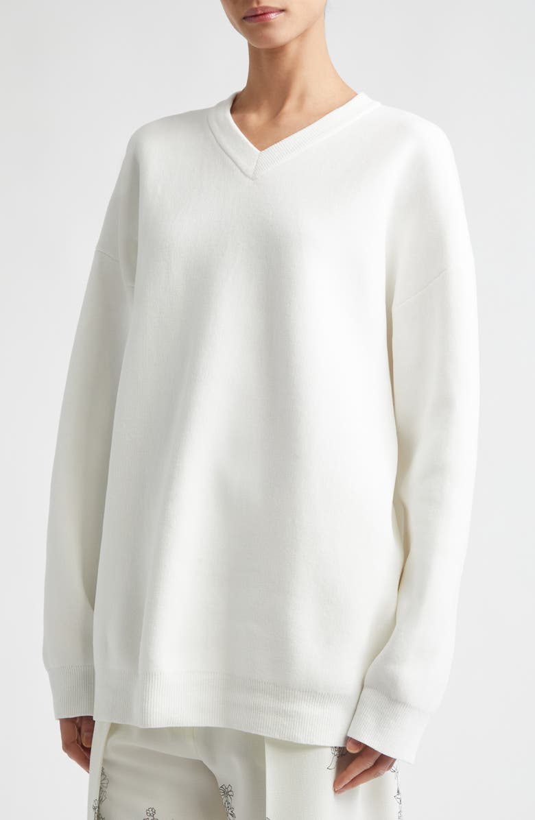 Victoria Beckham Relaxed Fit V-Neck Chenille Sweater, Alternate, color, White