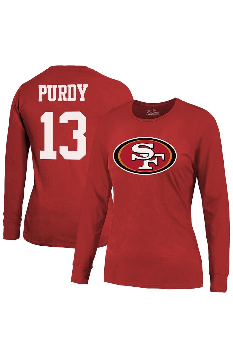 Majestic Threads Women's Majestic Threads Brock Purdy Scarlet San Francisco 49ers Player Name & Number Long Sleeve T-Shirt, Alternate, color, Scarlet