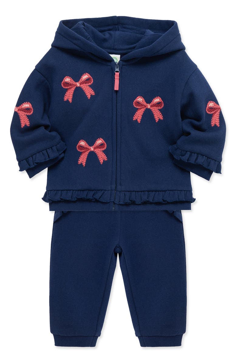 Little Me Bow Zip Hoodie & Joggers Set, Alternate, color, Blue