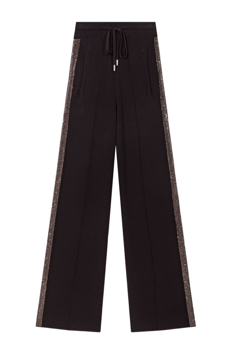 maje Trousers with rhinestone band, Alternate, color, Black