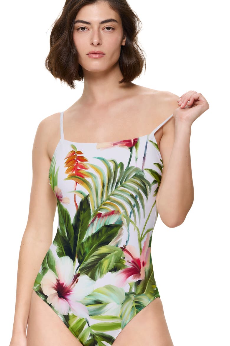 Paradise Beauty Scoop Neck One Piece Swimsuit, Alternate, color, Green-Multi