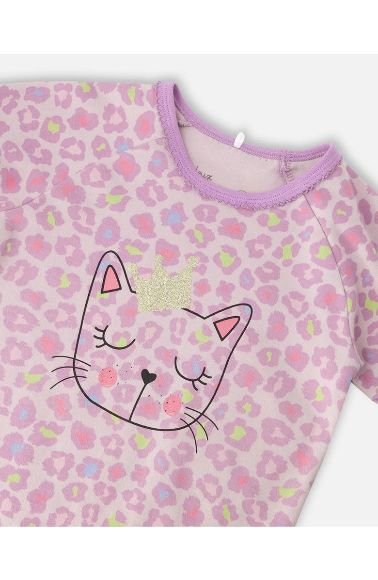 Deux par Deux Organic Cotton Animal Print Two-Piece Pyjama Set, Alternate, color, Purple Animal Print