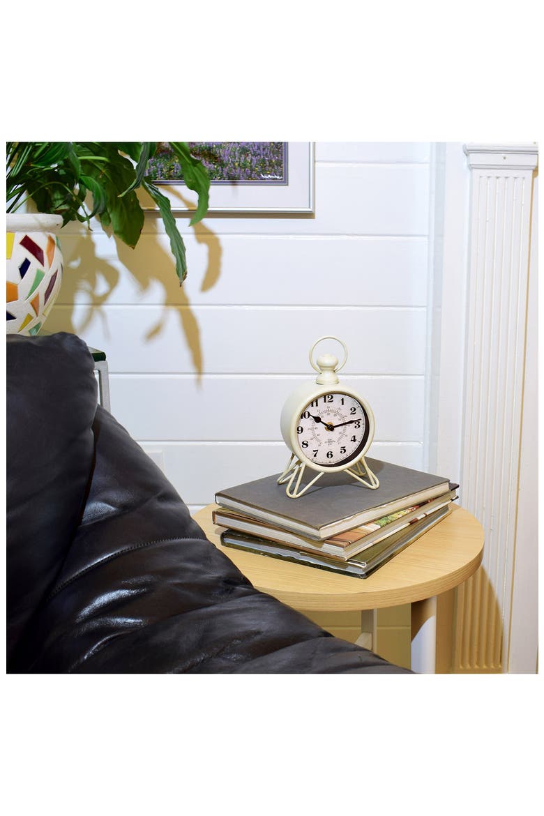 Vintage Metal Tabletop Clock, Alternate, color, WHITE